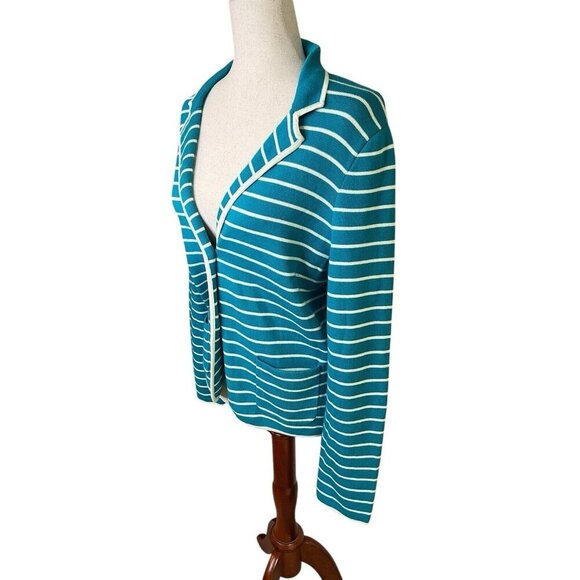 Talbots Cardigan Knit Sweater Jacket Blazer Sz Large Aqua Classic Preppy Office - Picture 3 of 15